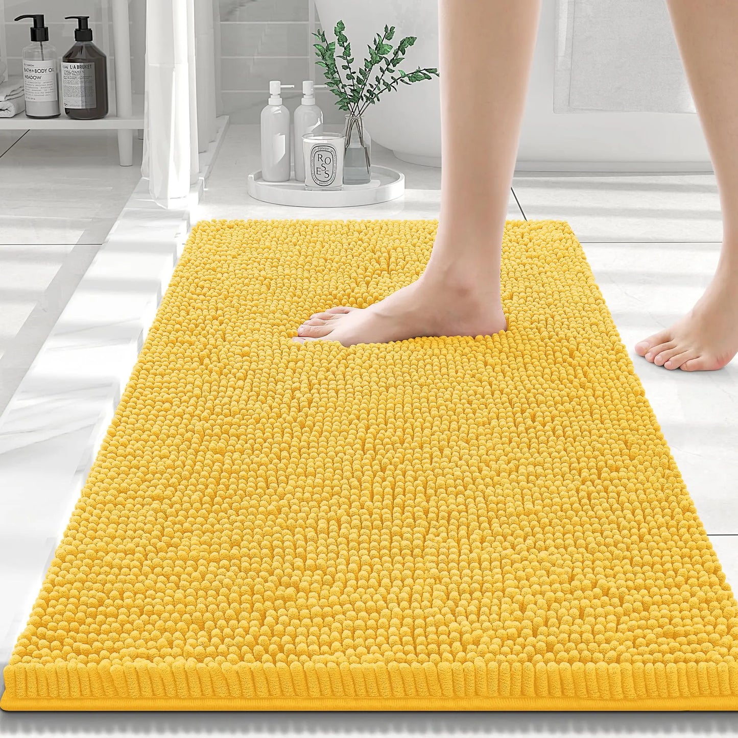 Olanly Chenille Bathroom Rug, Non-Slip, Soft & Machine Washable Mat with PVC Backing