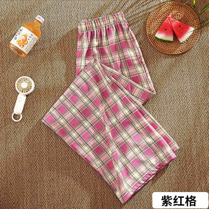 Women’s Plaid Wide Leg Pants, High Waist Loose Fit Summer Style