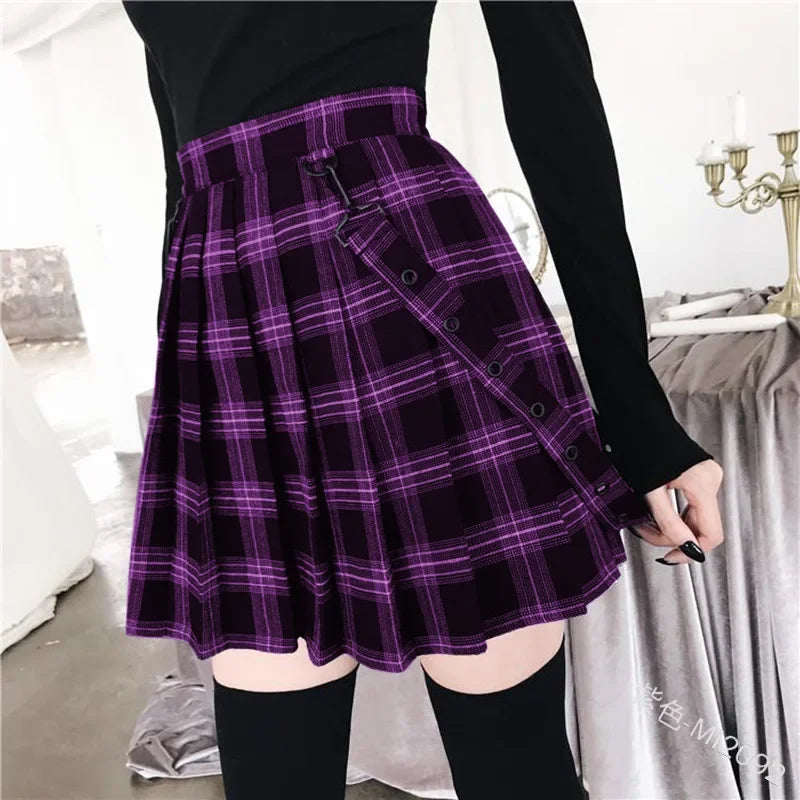 Plaid Pleated Mini Skirt, Gothic Punk A-Line Style for Women