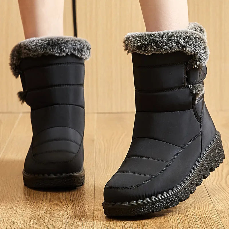 Women’s Winter Boots, Waterproof Ankle Snow Boots with Cozy Fur & Low Heels