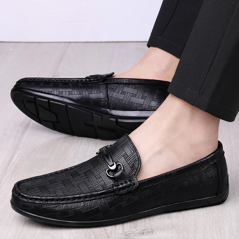 Men’s Leather Loafers, Black Soft Sole Designer Moccasins