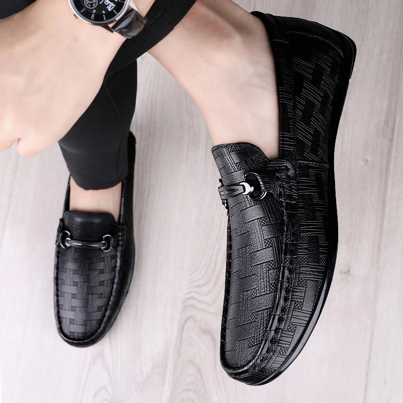 Men’s Leather Loafers, Black Soft Sole Designer Moccasins