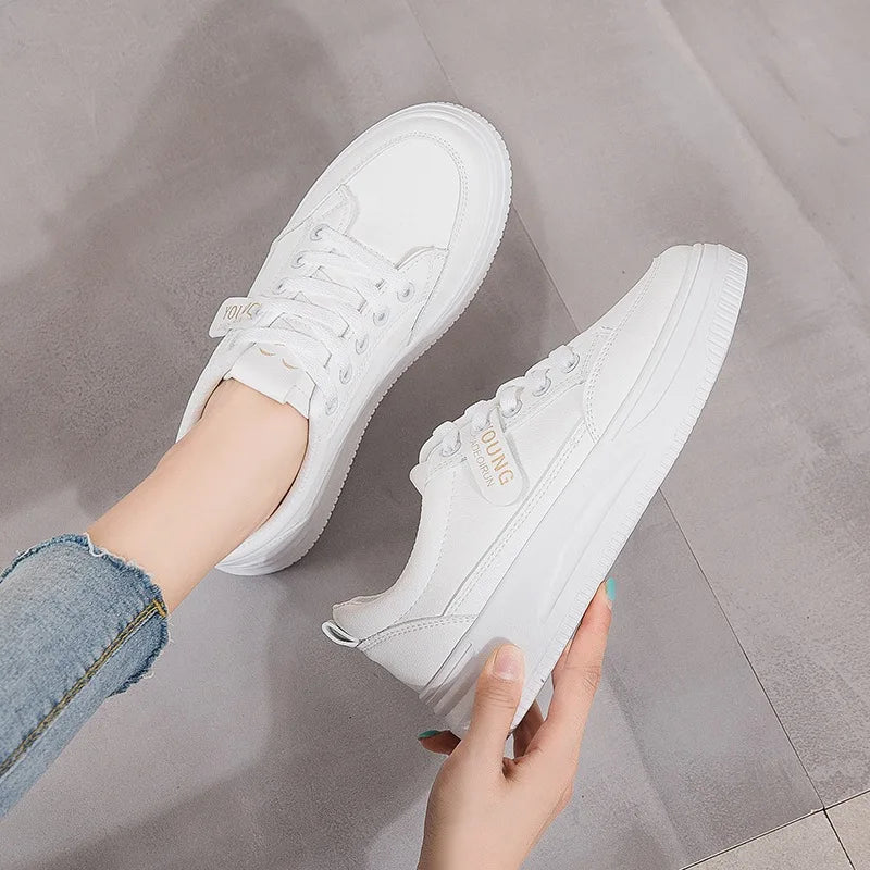 Women’s White Platform Sneakers, Comfortable Soft Sole Casual Shoes