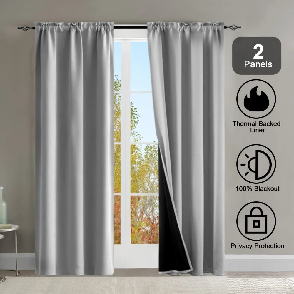 Modern 2-Piece Blackout Curtains, Rod Pocket Window Panels for Bedroom, Living Room & More