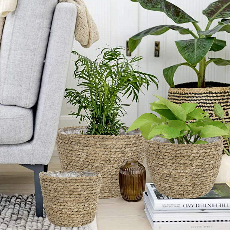 Straw Weaving Flower Plant Basket Grass Planter Basket Indoor Outdoor