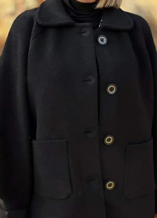 Women's Woolen Coat Casual Loose Lapels Pocket Cardigan