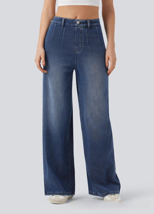 Mid-rise Tummy-control Wide-leg Casual Denim Jeans