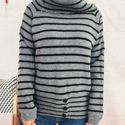 Striped Turtleneck Long Sleeve Sweater