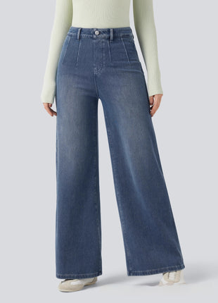 Mid-rise Tummy-control Wide-leg Casual Denim Jeans
