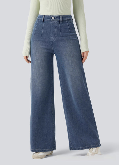 Mid-rise Tummy-control Wide-leg Casual Denim Jeans