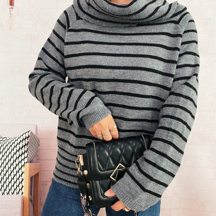 Striped Turtleneck Long Sleeve Sweater