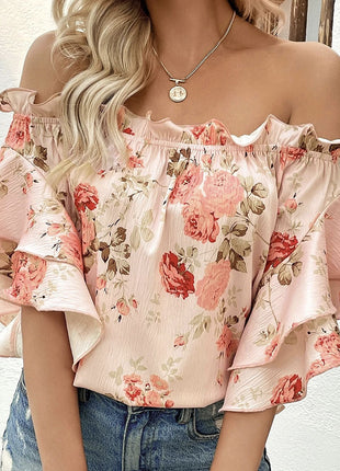 Womens Pullover Off Shoulder Printed Top Shirt