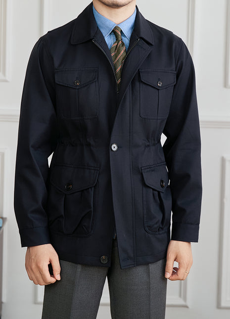 Fashion Waist-controlled Elastic Safari Jacket Coat Thin Polo Collar Jacket Men