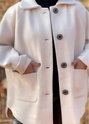 Women's Woolen Coat Casual Loose Lapels Pocket Cardigan