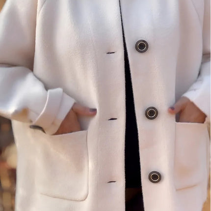 Women's Woolen Coat Casual Loose Lapels Pocket Cardigan