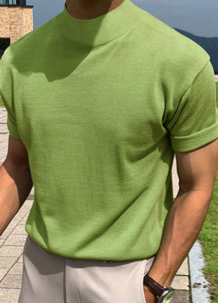 Base Shirt Solid Color Turtleneck Short Sleeve T-shirt