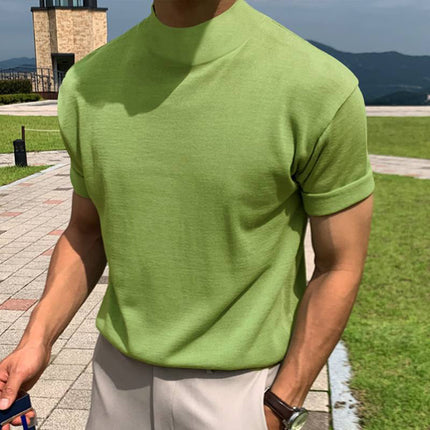 Base Shirt Solid Color Turtleneck Short Sleeve T-shirt