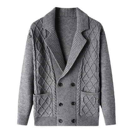Men's Cardigan British Suit Collar Double-breasted Knitted Sweater