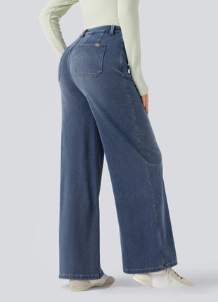 Mid-rise Tummy-control Wide-leg Casual Denim Jeans