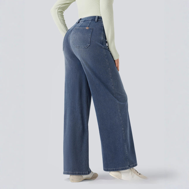 Mid-rise Tummy-control Wide-leg Casual Denim Jeans