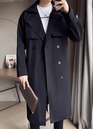 Beige Double Breasted Trench Coat For Men