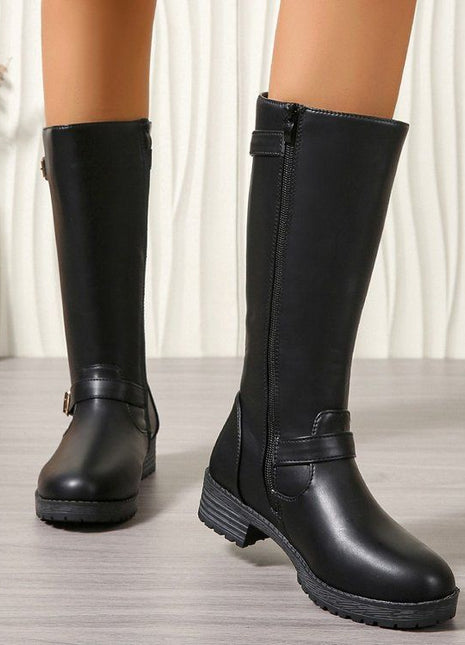 Low-heeled Tall Boots With Zippers