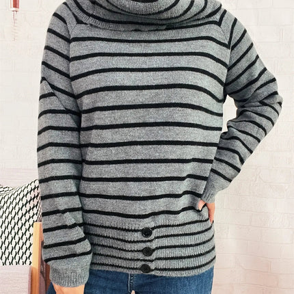 Striped Turtleneck Long Sleeve Sweater