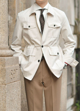Fashion Waist-controlled Elastic Safari Jacket Coat Thin Polo Collar Jacket Men