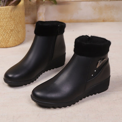 Low Heel Round Toe Plus Fleece Side Zipper Boots