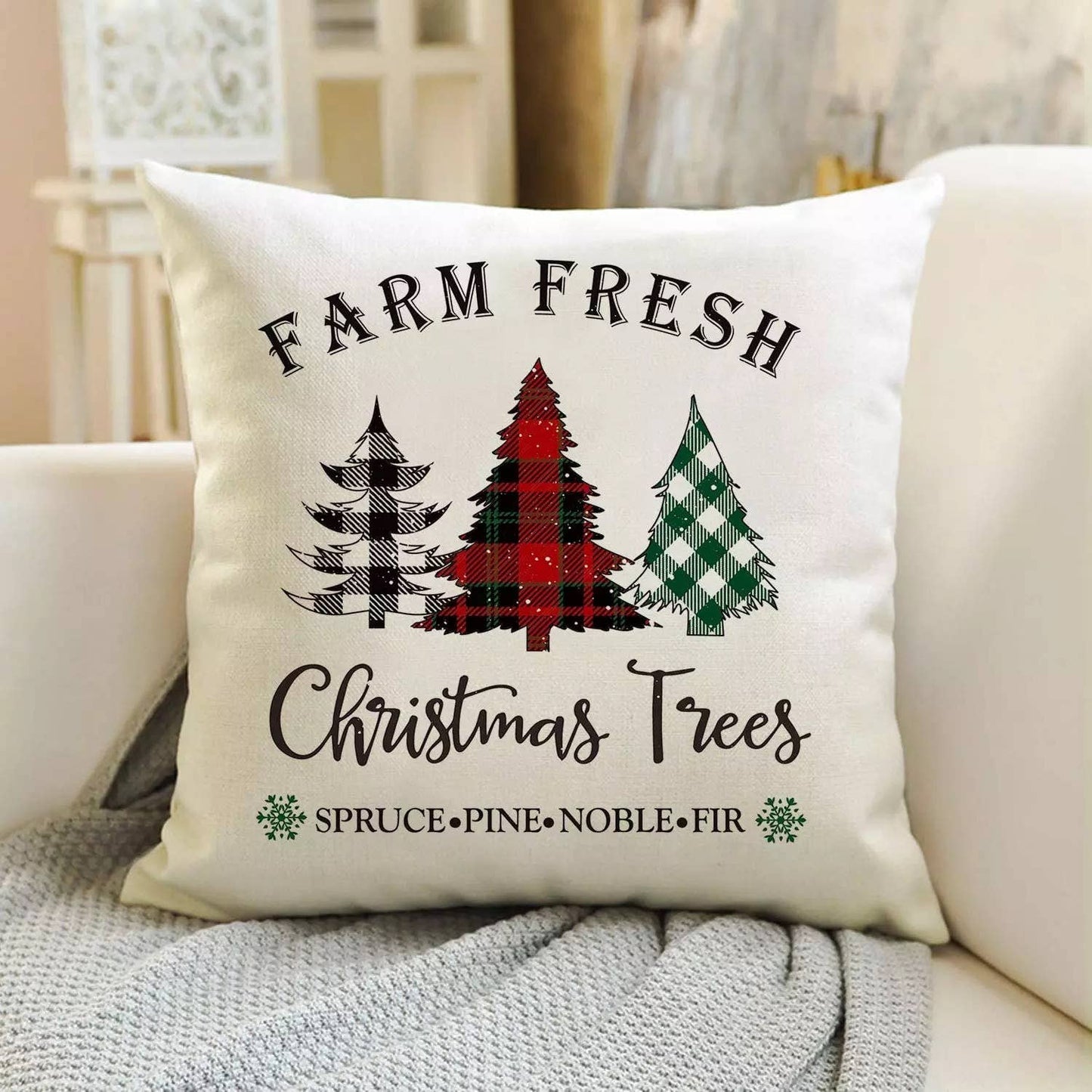 Christmas Throw Pillow Cover-Tree Farm