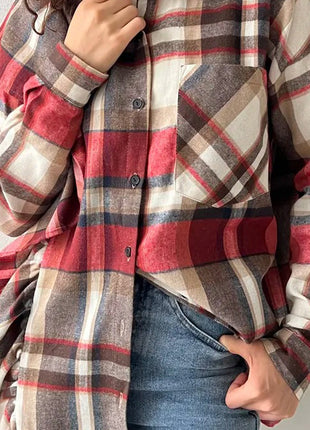 Plaid Lapel Long Sleeve Cardigan Shirt
