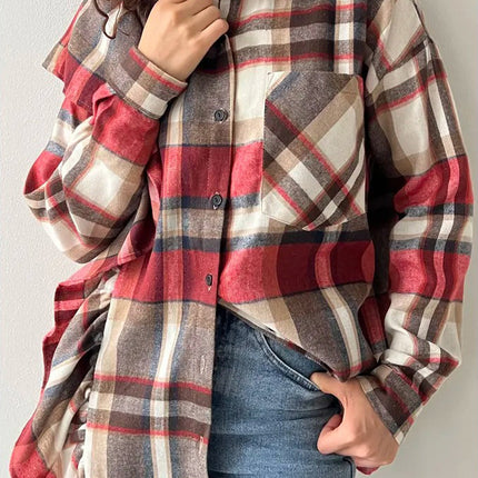 Plaid Lapel Long Sleeve Cardigan Shirt