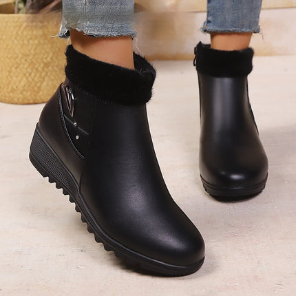 Low Heel Round Toe Plus Fleece Side Zipper Boots