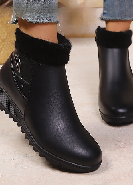 Low Heel Round Toe Plus Fleece Side Zipper Boots