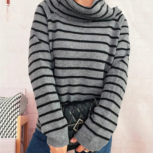 Striped Turtleneck Long Sleeve Sweater