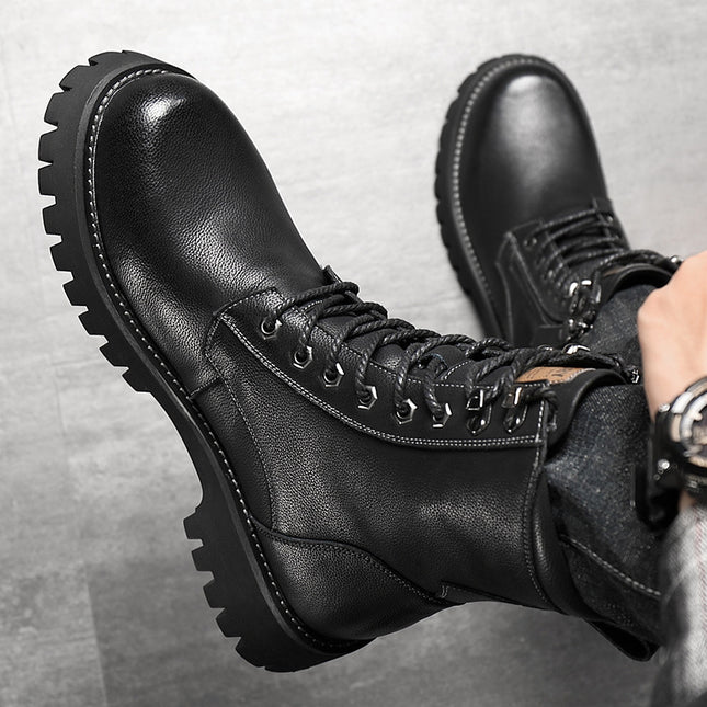 Worker Boot High Top British Style Thick Bottom Fleece-lined