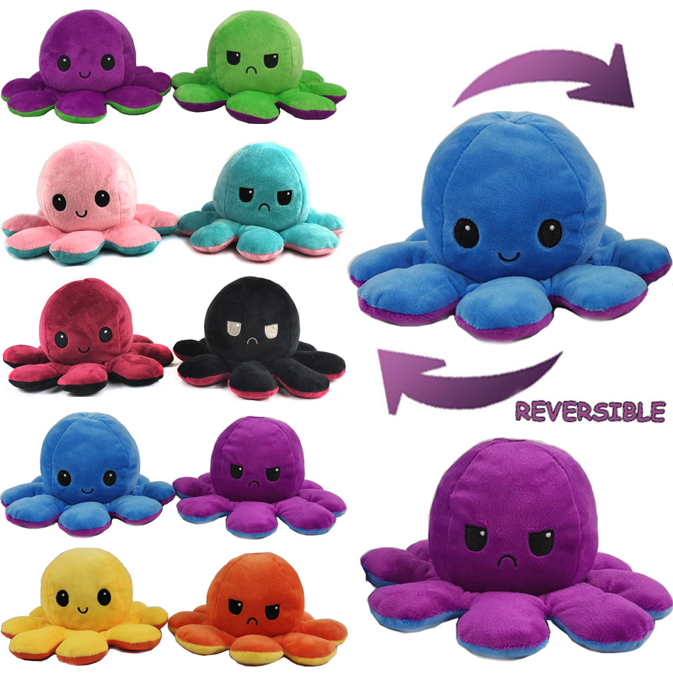 Reversible Octopus Plush Toy – Double-Sided Flip Stuffed Animal, Cute & Soft Mood Doll