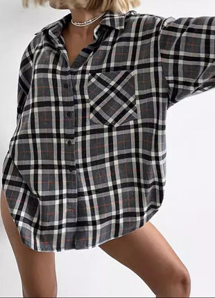 Plaid Lapel Elegant Blouse