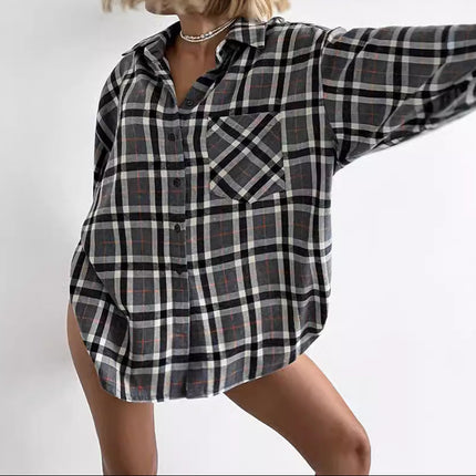 Plaid Lapel Elegant Blouse
