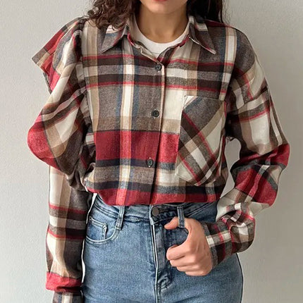 Plaid Lapel Long Sleeve Cardigan Shirt