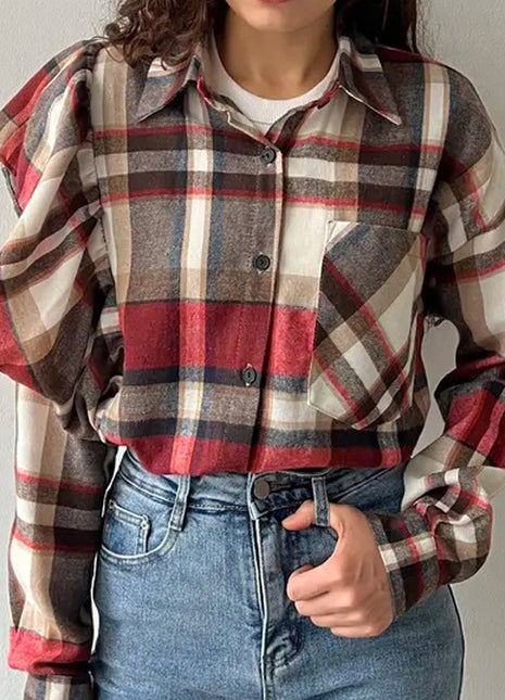 Plaid Lapel Long Sleeve Cardigan Shirt
