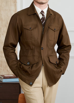 Fashion Waist-controlled Elastic Safari Jacket Coat Thin Polo Collar Jacket Men