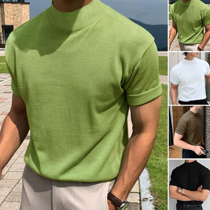 Base Shirt Solid Color Turtleneck Short Sleeve T-shirt