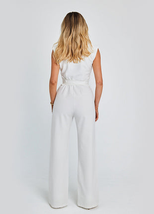 Fashion Elegant Long Sleeveless Jumpsuit Summer V-neck Casual Wide Leg Long Overalls Clothing For Women