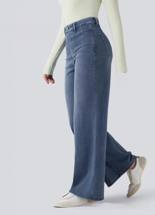 Mid-rise Tummy-control Wide-leg Casual Denim Jeans