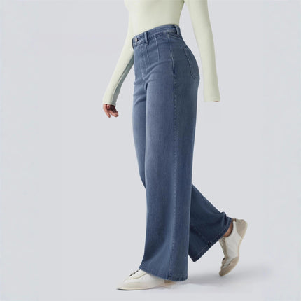 Mid-rise Tummy-control Wide-leg Casual Denim Jeans