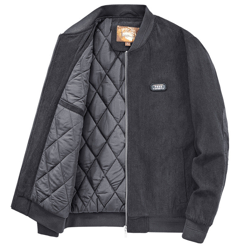 Winter Jacket – Round Collar with Elbow Patches & Zip-Up Design