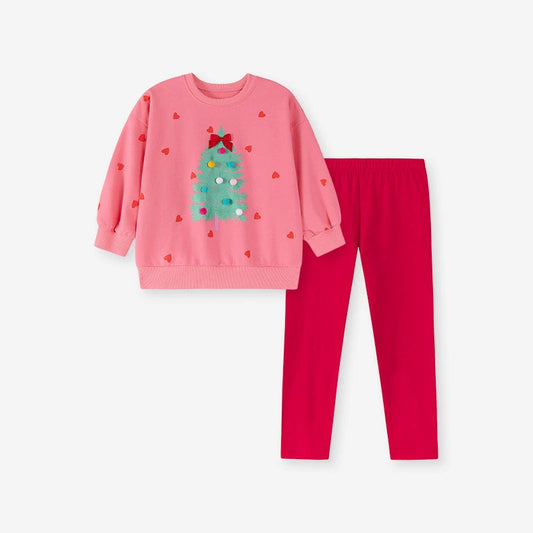 Spring and Autumn Girls Hearts and Christmas Tree Pattern Long Sleeves